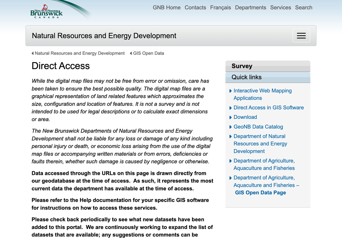 New Brunswick Department of Natural Resources and Energy Development Direct Access Data